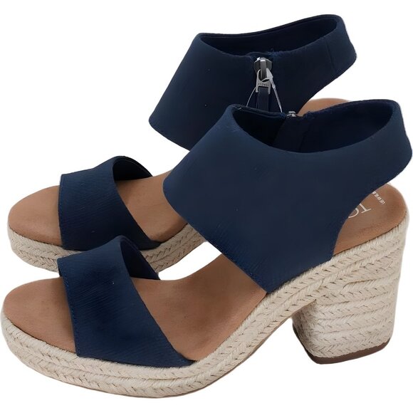 TOMS Majorca Slingback Platform Wedge Sandals Navy Basket Weave Women's US 6.5M - Picture 2 of 6